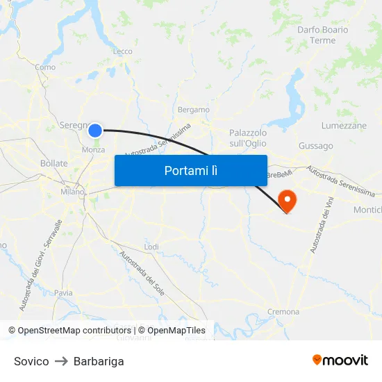 Sovico to Barbariga map