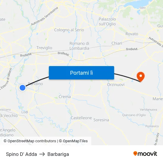Spino D' Adda to Barbariga map