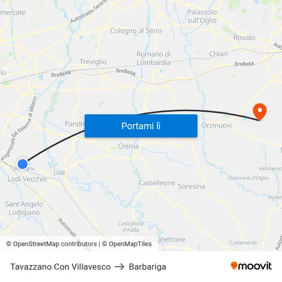 Tavazzano Con Villavesco to Barbariga map