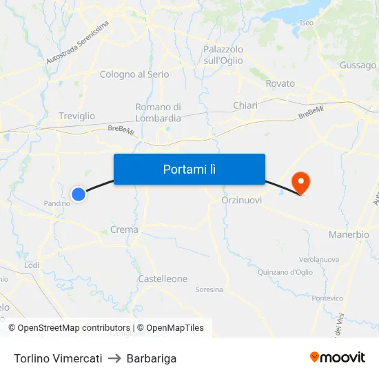 Torlino Vimercati to Barbariga map