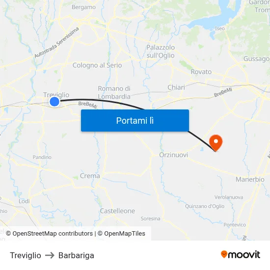 Treviglio to Barbariga map