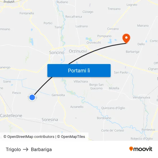 Trigolo to Barbariga map