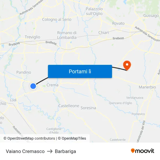 Vaiano Cremasco to Barbariga map