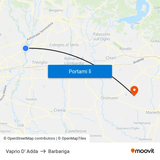 Vaprio D' Adda to Barbariga map