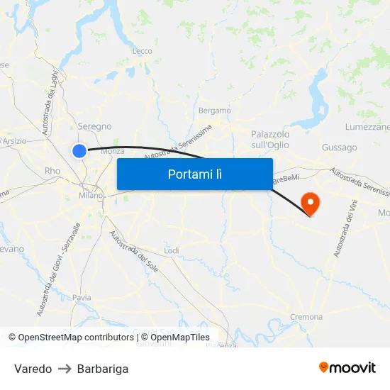 Varedo to Barbariga map