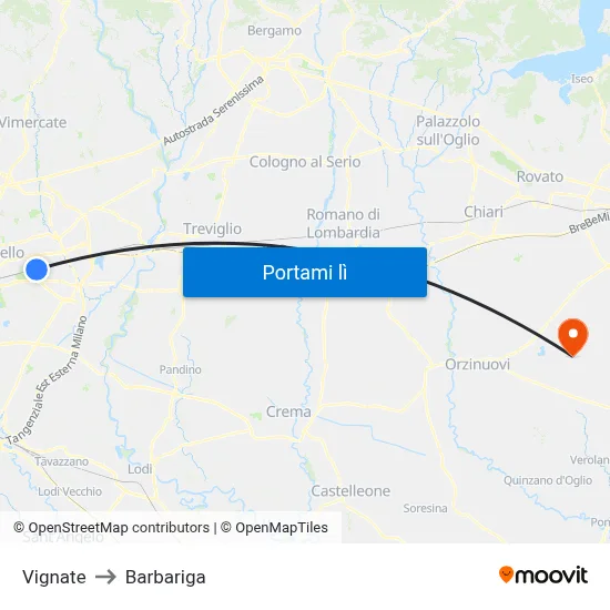 Vignate to Barbariga map