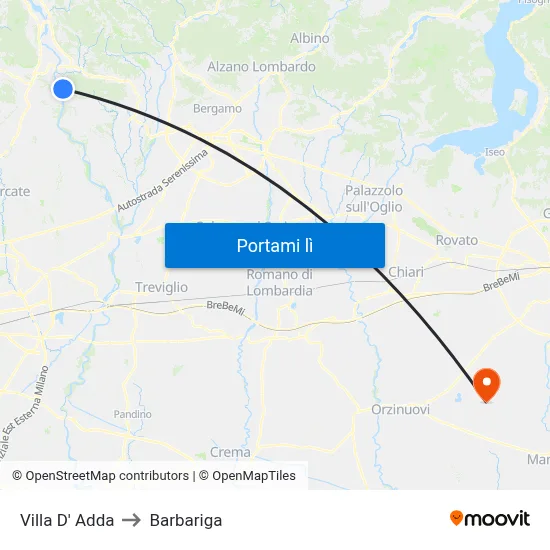 Villa D' Adda to Barbariga map