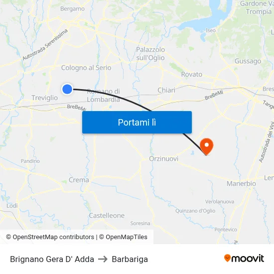 Brignano Gera D' Adda to Barbariga map