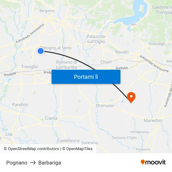 Pognano to Barbariga map