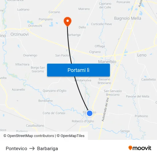 Pontevico to Barbariga map