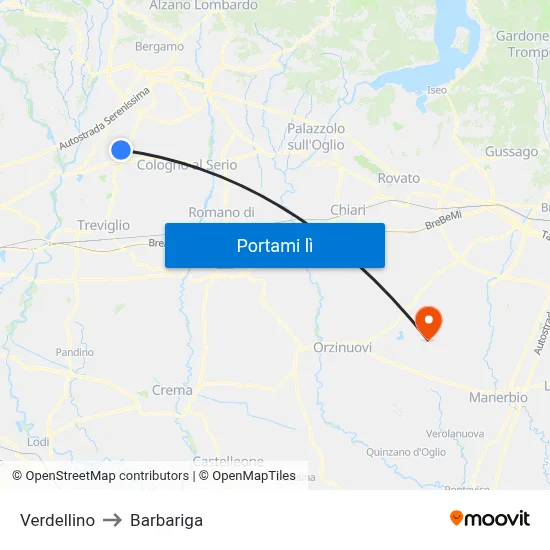 Verdellino to Barbariga map
