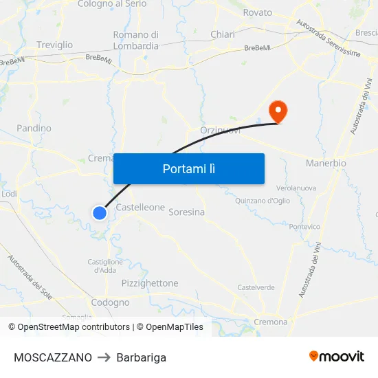 MOSCAZZANO to Barbariga map