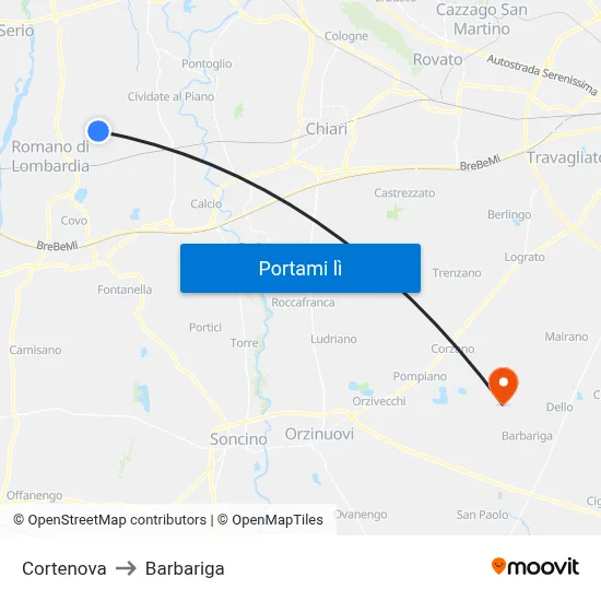 Cortenova to Barbariga map