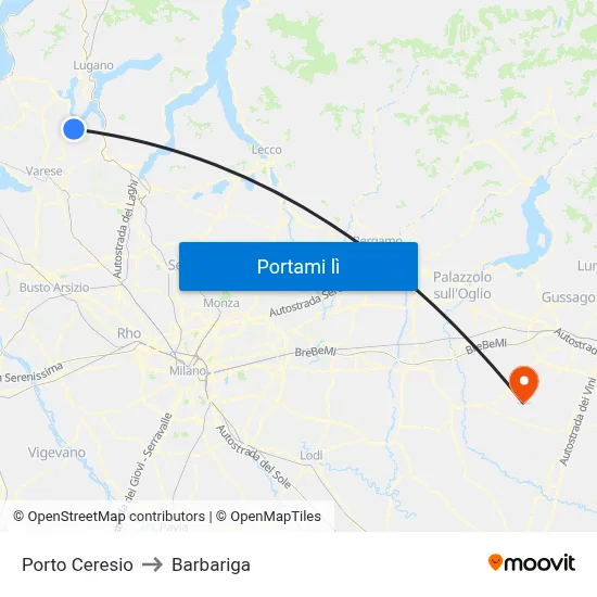 Porto Ceresio to Barbariga map