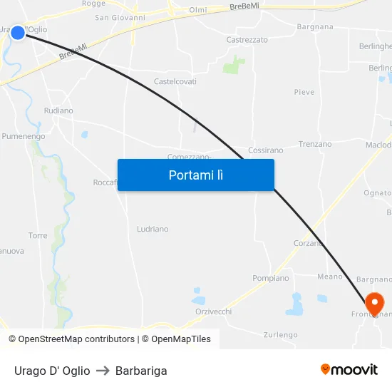 Urago D' Oglio to Barbariga map