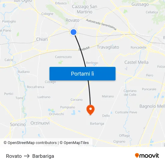 Rovato to Barbariga map