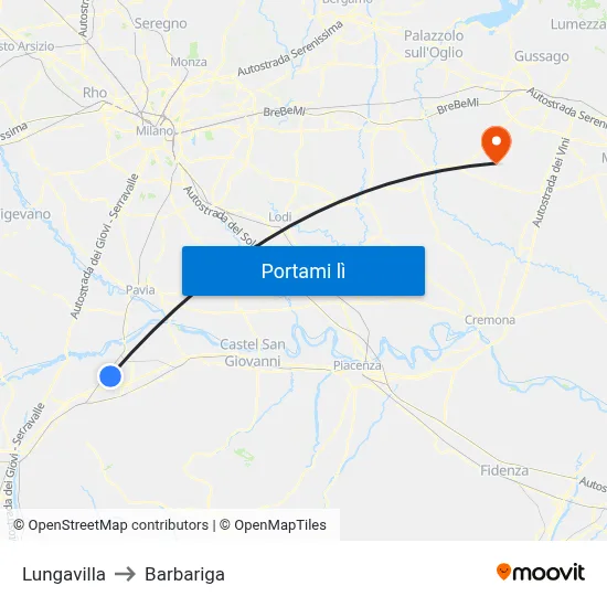 Lungavilla to Barbariga map