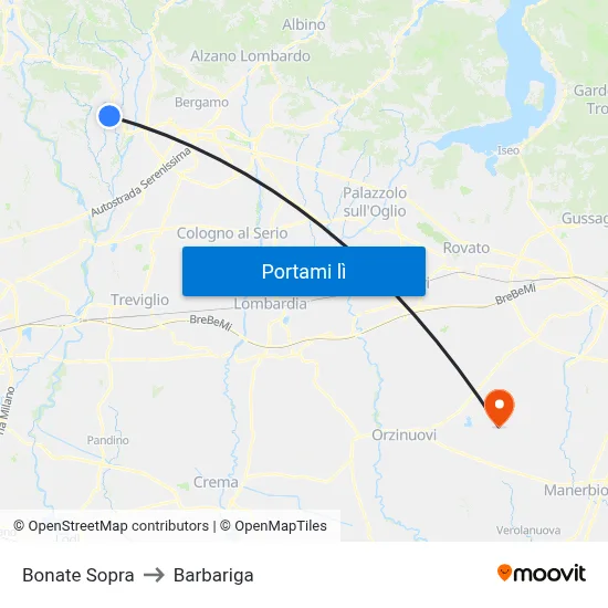 Bonate Sopra to Barbariga map