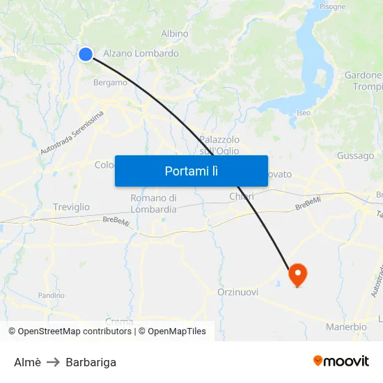Almè to Barbariga map