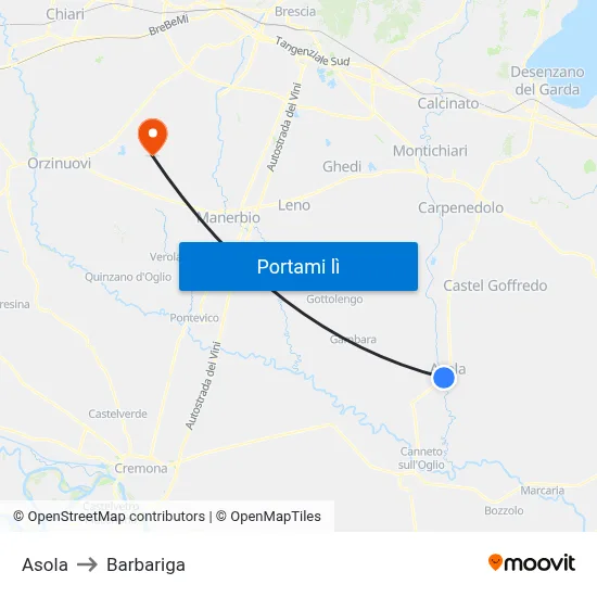 Asola to Barbariga map