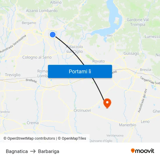 Bagnatica to Barbariga map