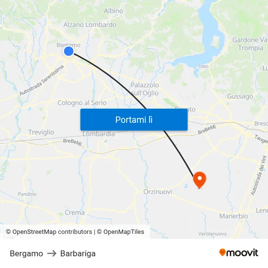 Bergamo to Barbariga map