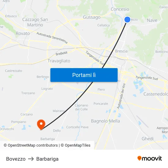 Bovezzo to Barbariga map