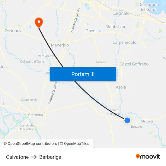 Calvatone to Barbariga map