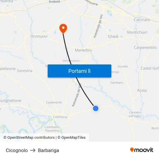Cicognolo to Barbariga map