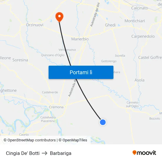 Cingia De' Botti to Barbariga map