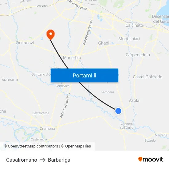 Casalromano to Barbariga map