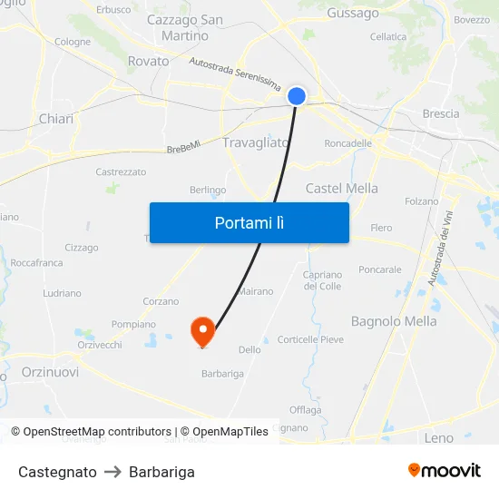 Castegnato to Barbariga map