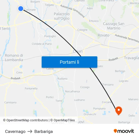 Cavernago to Barbariga map