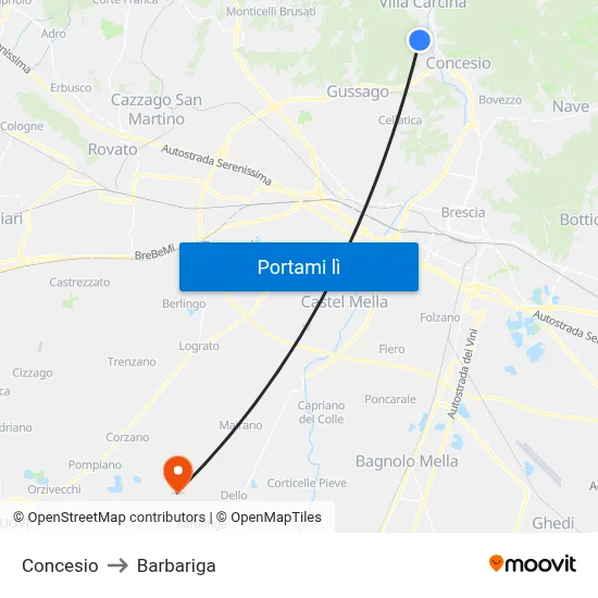 Concesio to Barbariga map