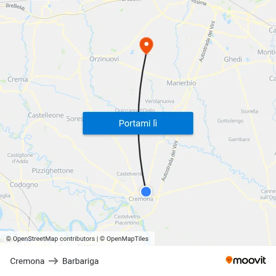 Cremona to Barbariga map