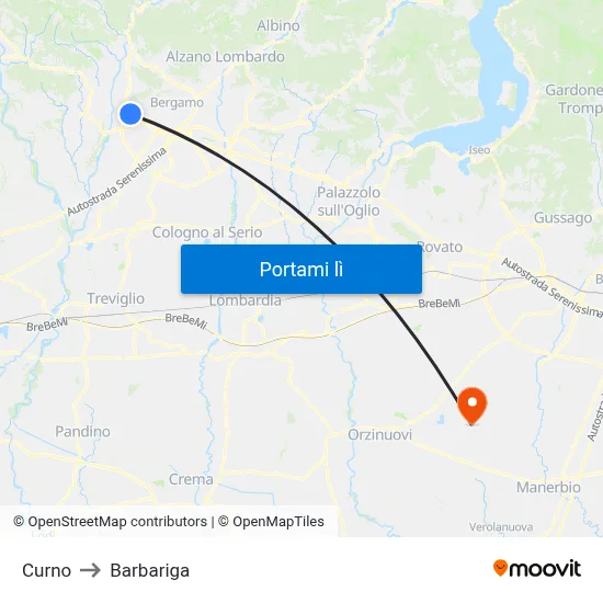 Curno to Barbariga map