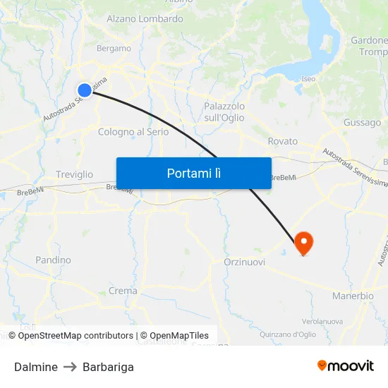 Dalmine to Barbariga map