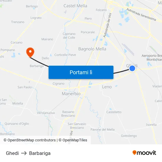Ghedi to Barbariga map