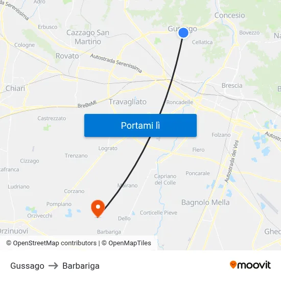 Gussago to Barbariga map