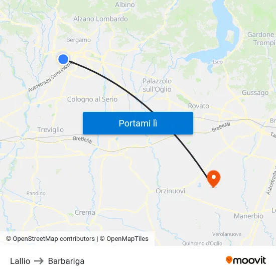 Lallio to Barbariga map