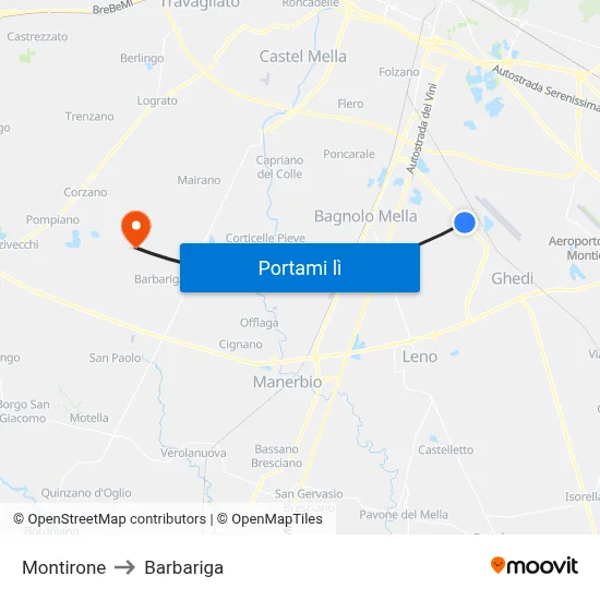 Montirone to Barbariga map