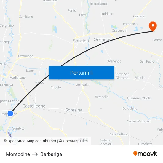Montodine to Barbariga map