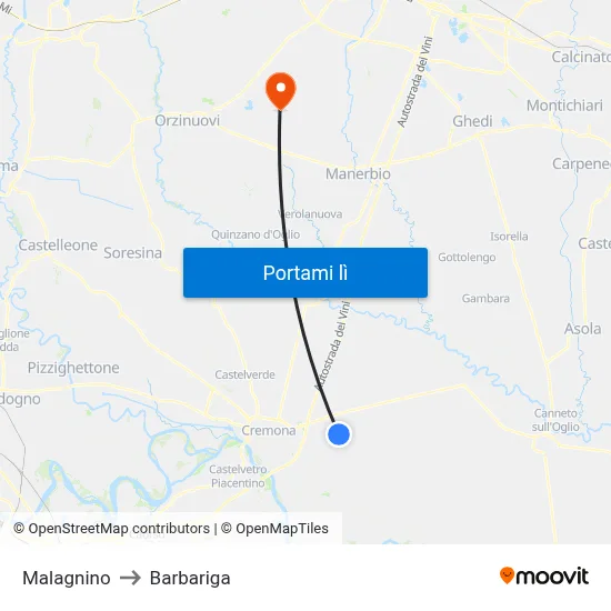 Malagnino to Barbariga map