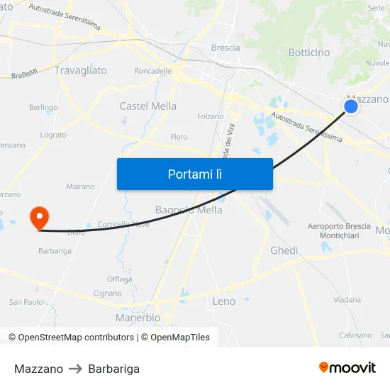 Mazzano to Barbariga map