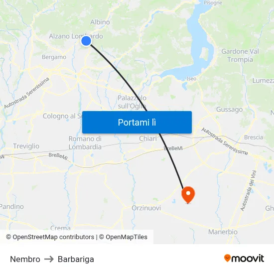 Nembro to Barbariga map