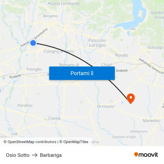 Osio Sotto to Barbariga map
