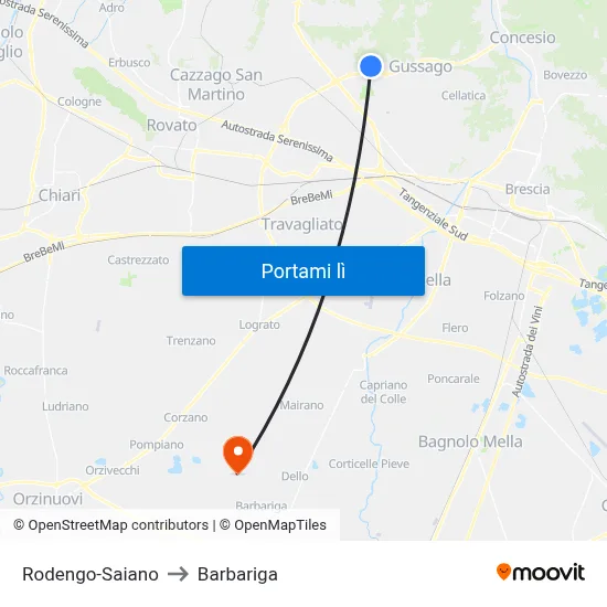 Rodengo-Saiano to Barbariga map