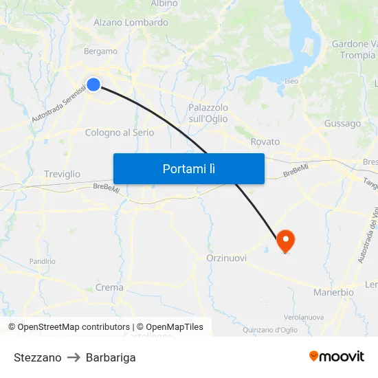 Stezzano to Barbariga map