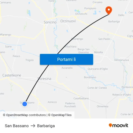 San Bassano to Barbariga map