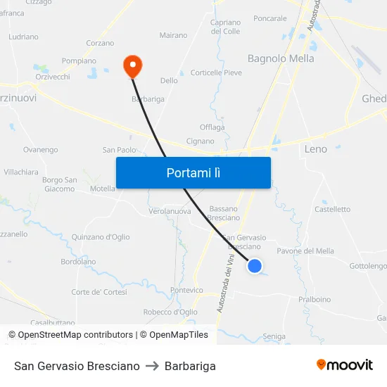 San Gervasio Bresciano to Barbariga map